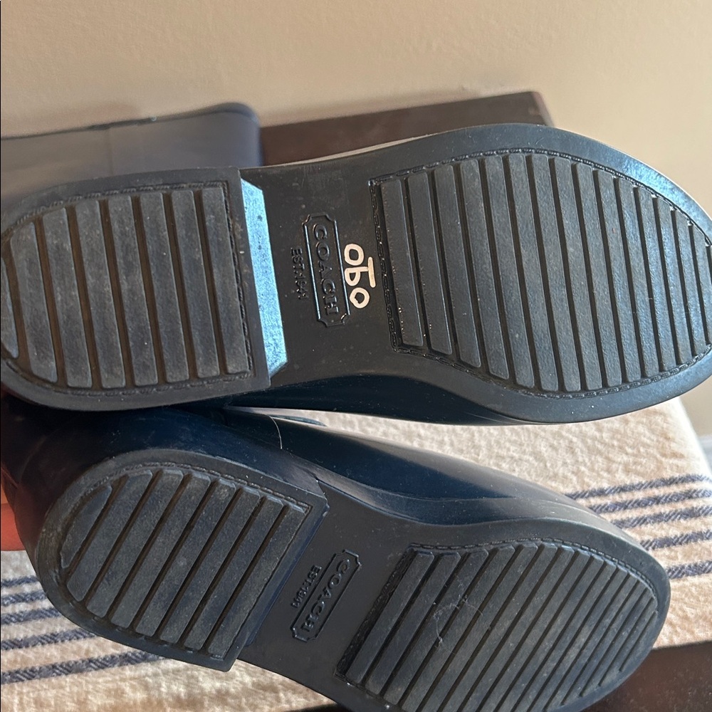 COACH Navy Blue Riding Rain Boots 7 Quiet Luxury Minimalist Chic - Picture 9 of 9